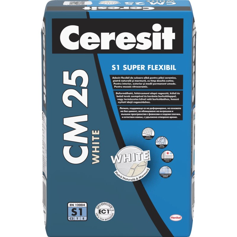 ADEZIV CERESIT CM25  SUPER FLEXIBIL ALB PLACARI CERAMCE -  PIATRA SI MARMURA INT/EXT  25KG