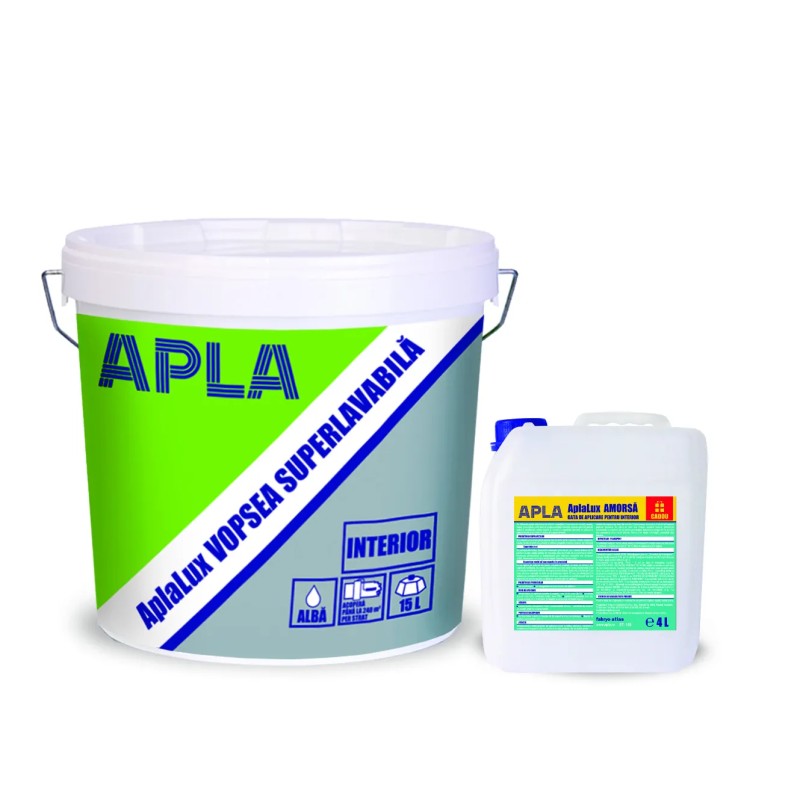APLA LUX VOPSEA SUPERLAVABILA INTERIOR ALB 15L + APLA AMORSA GATA DE APLICARE 4L (5744141)