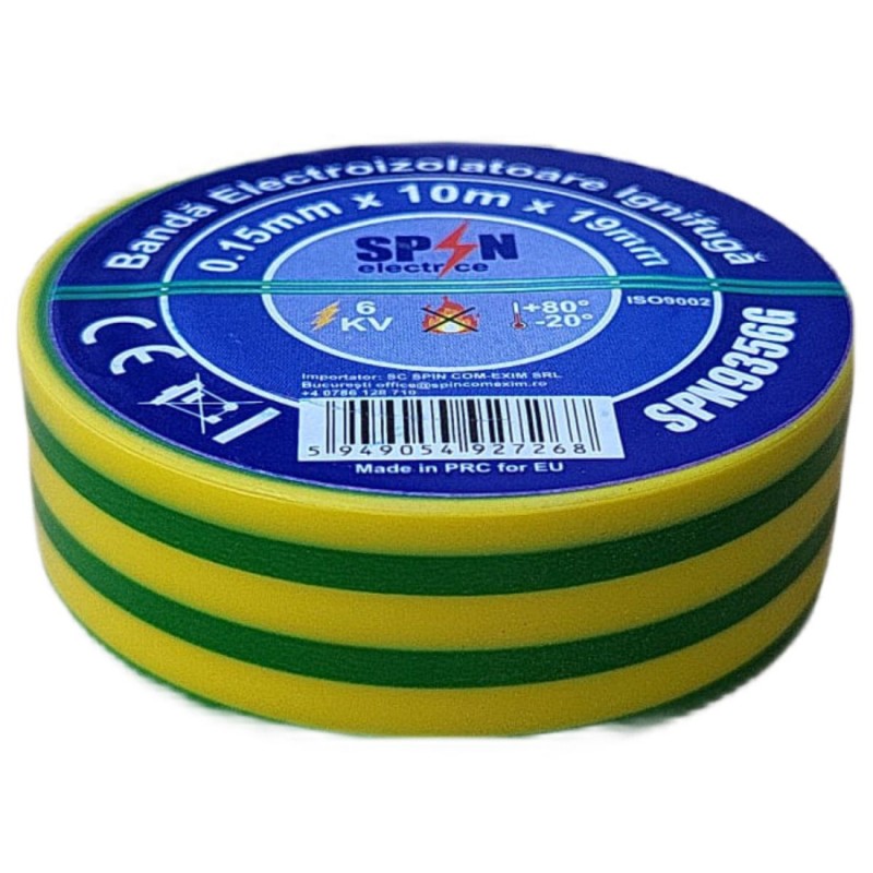 BANDA IZOLIERA 19X0,15MM 10M IGNIFUGA GALBEN-VERDE SPN9356G