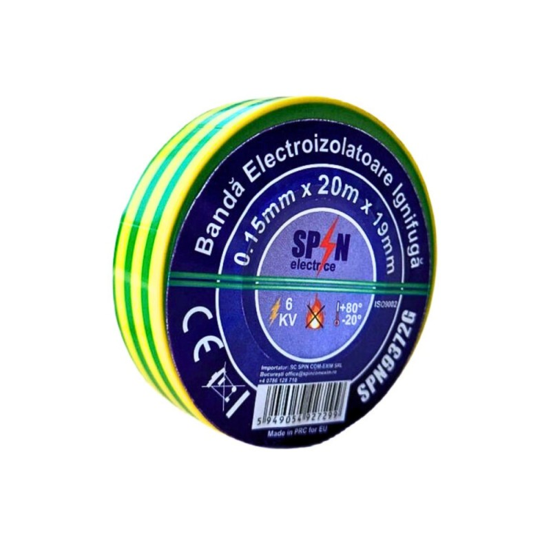 BANDA IZOLIERA 19X0,15MM 20M IGNIFUGA GALBEN-VERDE SPN9372G