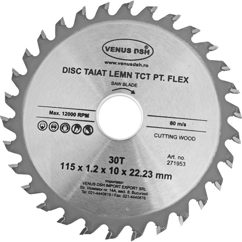 DISC TAIAT LEMN TCT PENTRU FLEX 115x1.2X10X22.23MM 30T 