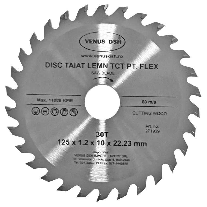 DISC TAIAT LEMN TCT PENTRU FLEX 125x1.2X10X22.23MM 30T