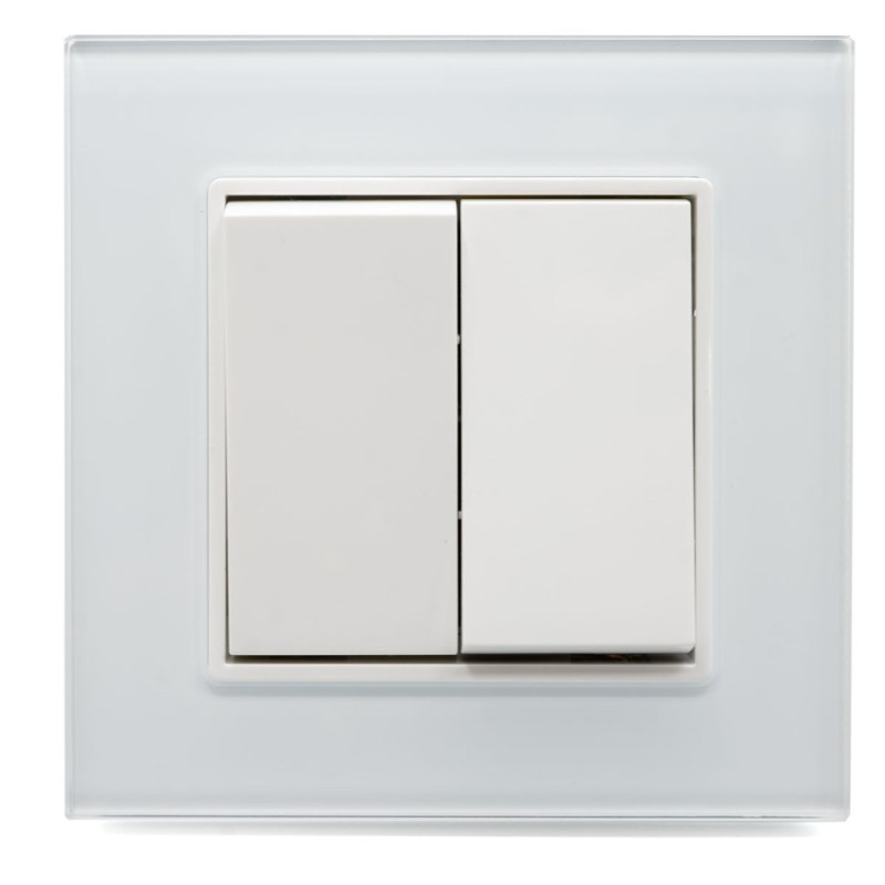 INTRERUPATOR DUBLU ALB CU RAMA DE STICLA 10A SPN1475