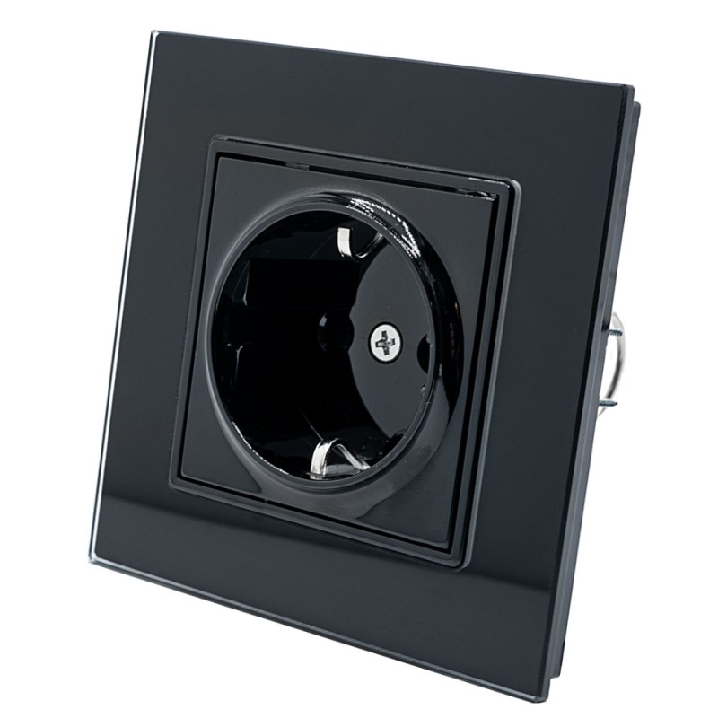 PRIZA SIMPLA NEGRU CU RAMA DE STICLA 16A TIMBRU VERDE SPN1461B