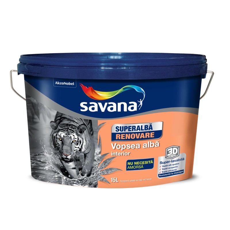 SAVANA VOPSEA SUPERLAVABILA SUPERALBA INTERIOR 15L (5831017) (RENOVARE)