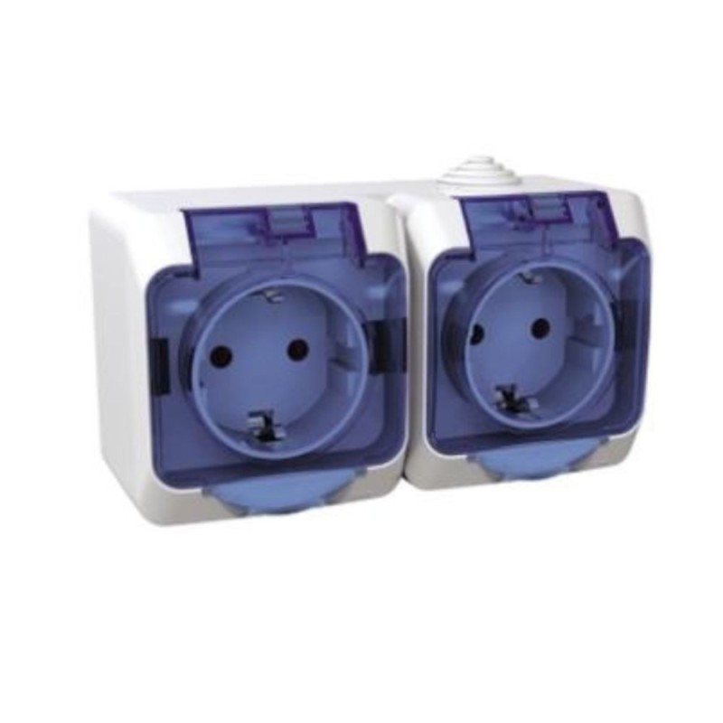SCHNEIDER CEDAR PRIZA DUBLA SCHUKO 2P+E PT IP44 CU CAPAC ALBASTRU WDE000525